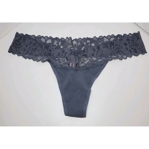 NEW True Vintage Victoria Secret Low Rise Thong Sz XL Lace Cotton Dark Gray - Picture 1 of 6